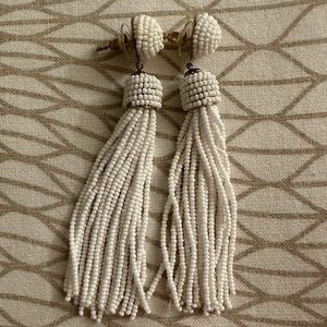 NWOT Charming Charlie Beaded Tassel Earrings White